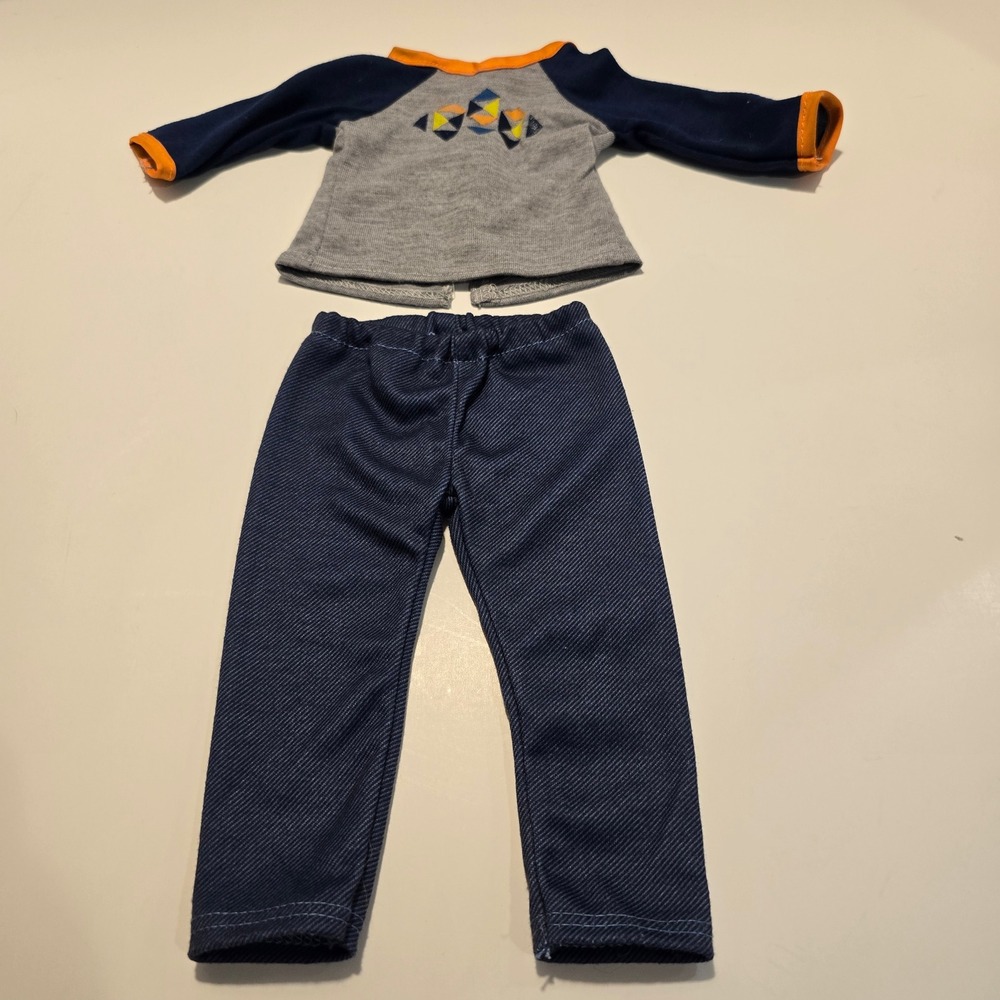 18" Doll Clothes Outfit 2 Pc Fit American Girl Blue Orange Long Sleeve No Brand